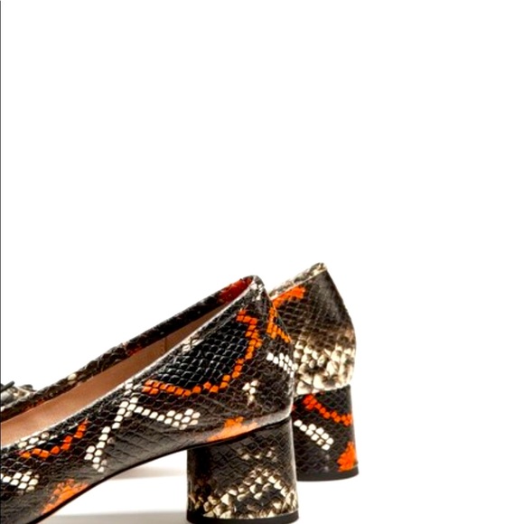 Zara Leather Snake Print Block Heel Ballerinas Size 39 - Picture 3 of 10